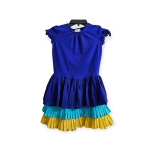 Hanna Andersson Vibrant Tiered Pleated Dress w/ Short Ruffled Sleeves, Size 8